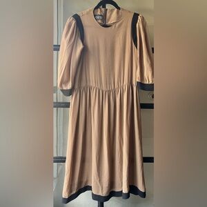 Lovely Vintage Checkered Brown & Tan Two Tone Dress